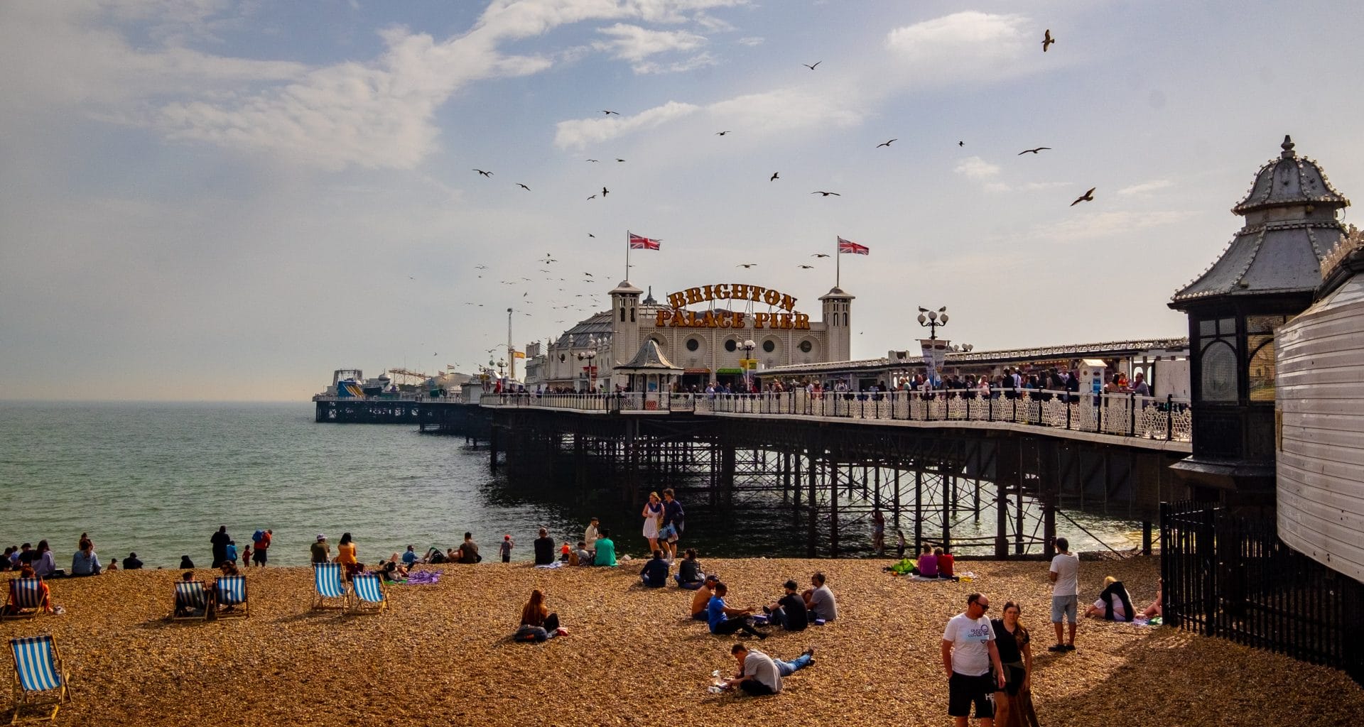 Brighton beach and pier on a sunny day.