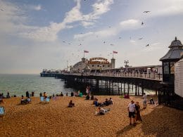 Brighton beach and pier on a sunny day.