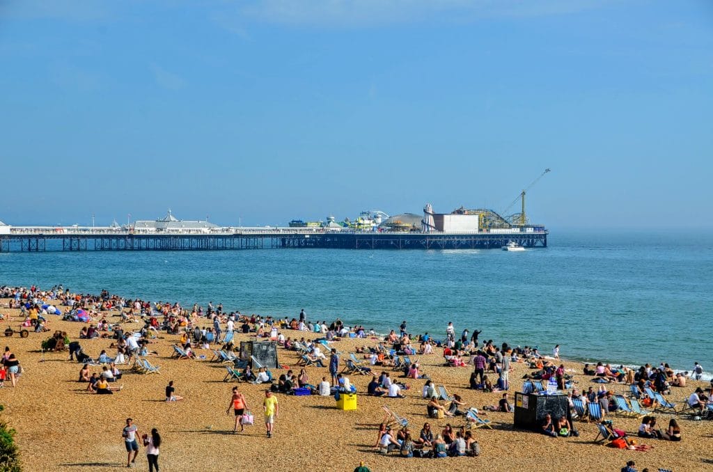 Busy brighton beach in summer.