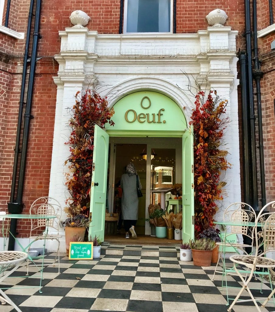 Front door of ouef, one of the best restaurants in hove.