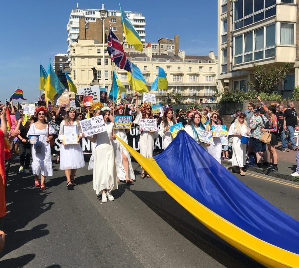 Ukrainians marching in brighton pride parade 2022.