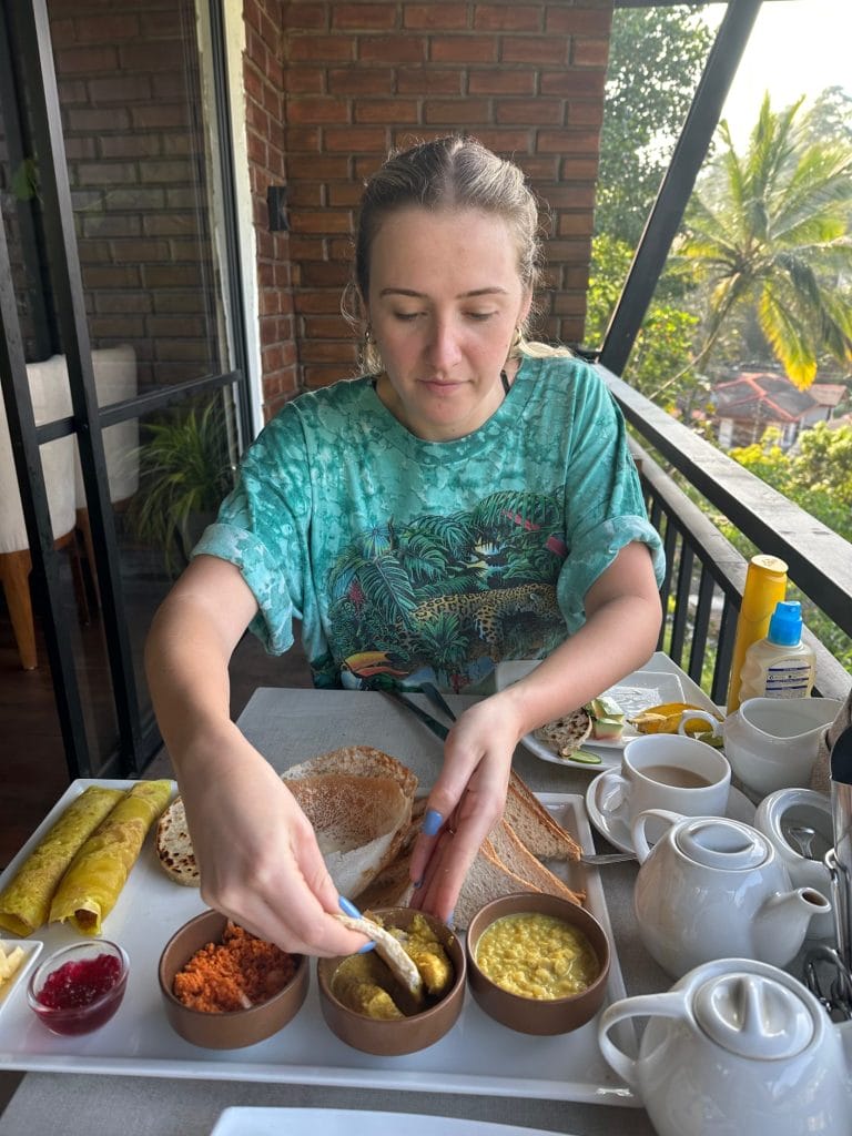 Person eating sri lankan curry.