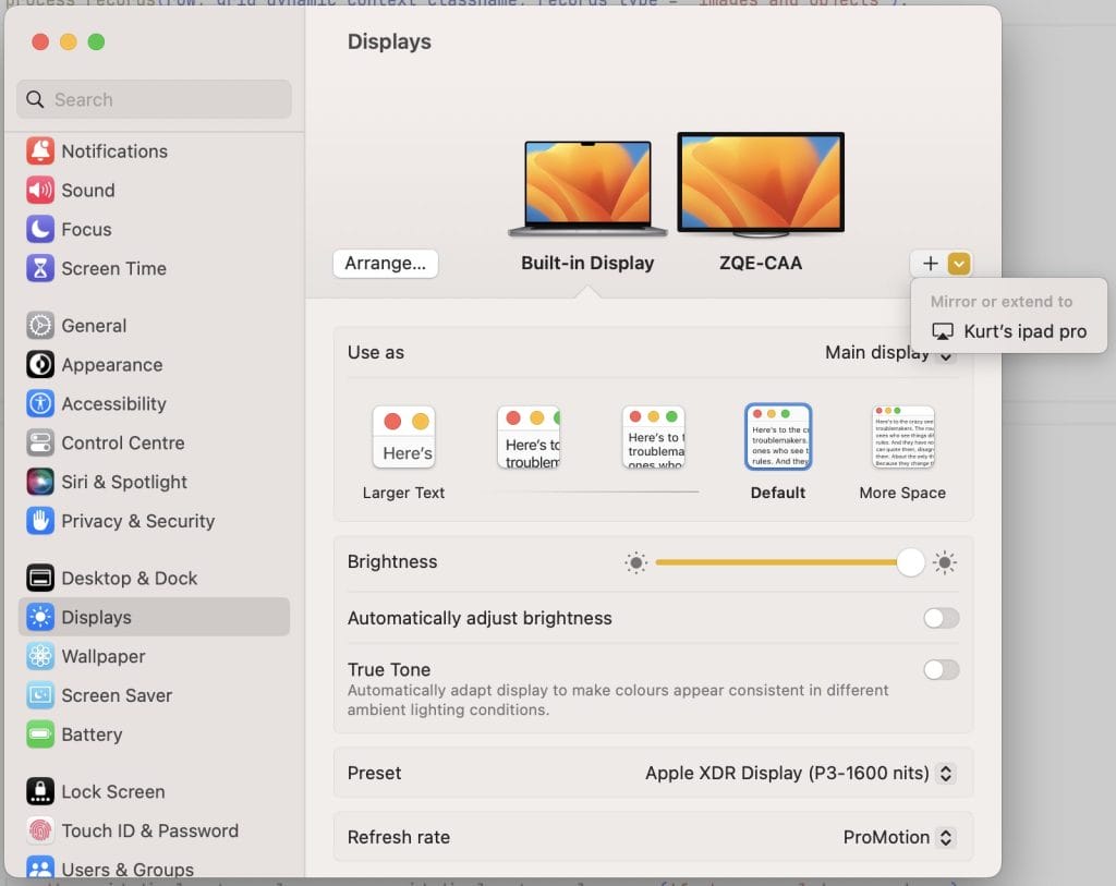 Display settings on macbook.