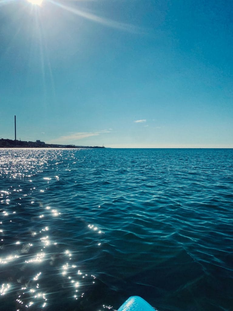 View of brighton sea from a paddleboard.