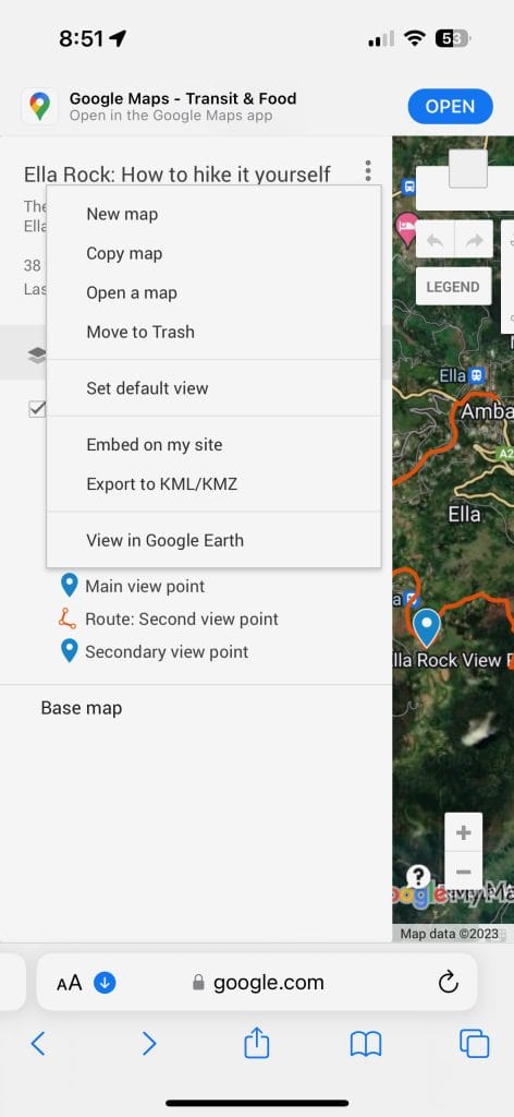 Ella rock hike google maps menu