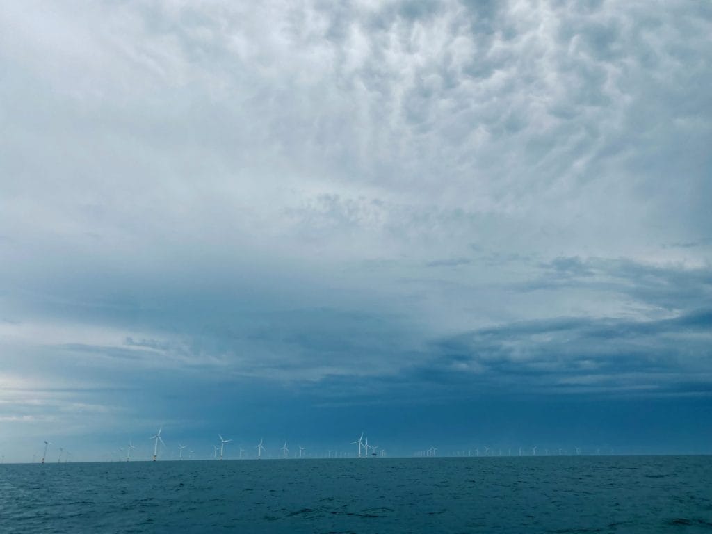 View of brighton wind farm from the sea.