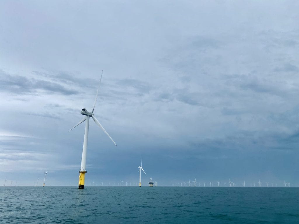 A wind turbine at the rampion wind farm, brighton.