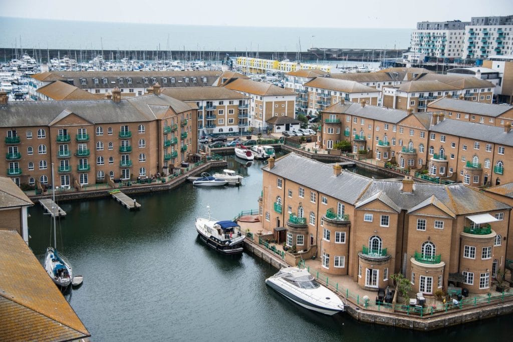 Birds-eye view of brighton marina.