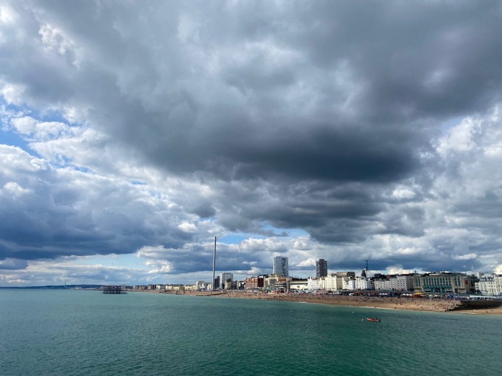 Panoramic view of brighton beach in winter.