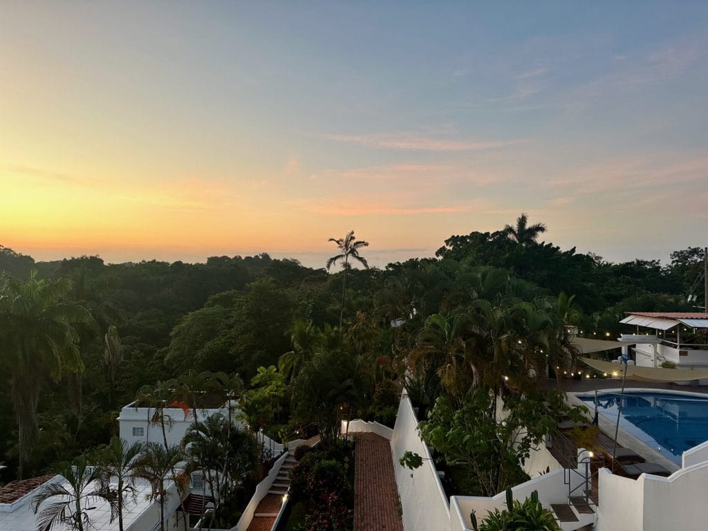 Sunset over jungle.